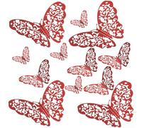 Entgoinggo 12 Pcs Red 3D Hollow Butterfly Wall Stickers PET Waterproof Decals, for Home Decor Wedding Party Living Room Easy Peel and Art Mural 8-12cm(A)