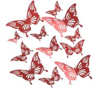 Entgoinggo 12 Pcs Red 3D Hollow Butterfly Wall Stickers PET Waterproof Decals, for Home Decor Wedding Party Living Room Easy Peel and Art Mural 8-12cm(E)