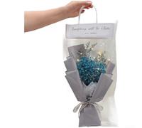 Entgoinggo 5 Pack LED Soap Flower Bouquet, With Glowing Artificial Roses Sunflowers Carnations In Transparent Bag Elegant Handcrafted Decor, For Birthday Anniversary(blue start)
