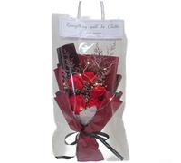 Entgoinggo 5 Pack LED Soap Flower Bouquet, With Glowing Artificial Roses Sunflowers Carnations In Transparent Bag Elegant Handcrafted Decor, For Birthday Anniversary(Red Rose)