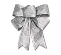 Entgoinggo 5PCS Christmas Glitter Bow Decoration, 25cm Christmas Ornament Glitter Powder Bows Xmas Bow Decorations for Xmas Tree Bows Wreaths Garland Decor(Silver)