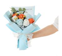 Entgoinggo 9Pcs Soap Flower Bouquet Handmade Korean Style Rose Arrangement Creative Present, For Women Birthday Anniversary Home Decor Set(Blue Rose)