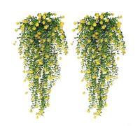 Entgoinggo Artificial Hanging Eucalyptus Vine With UV Resistant Plastic Foliage For Wedding Party And Garden Decor Lifelike Greenery For Indoor Outdoor Wall Decoration(Yellow)