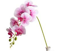 Entgoinggo Artificial Phalaenopsis Orchid, With 7 Heads Realistic Fake Flower Plant, For Wedding Venue And Home Decor Elegant Long Lasting Floral Arrangement Centerpiece(White And Purple)