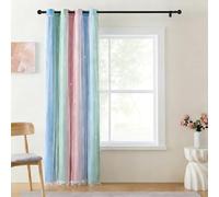 Entgoinggo Blackout Curtains For Girls Bedroom With Star Pattern And Lace Trim, Rainbow Gradient Princess Room Window Drapes For Kids, Nursery And Starry Night Theme Decor(Pink + Blue)