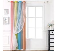 Entgoinggo Blackout Curtains For Girls Bedroom With Star Pattern And Lace Trim, Rainbow Gradient Princess Room Window Drapes For Kids, Nursery And Starry Night Theme Decor(Orange-Blue-Yellow)