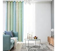 Entgoinggo Blackout Curtains For Girls Bedroom With Star Pattern And Lace Trim, Rainbow Gradient Princess Room Window Drapes For Kids, Nursery And Starry Night Theme Decor(Blue-Green)