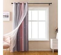 Entgoinggo Blackout Curtains For Girls Bedroom With Star Pattern And Lace Trim, Rainbow Gradient Princess Room Window Drapes For Kids, Nursery And Starry Night Theme Decor(Grey + Pink)