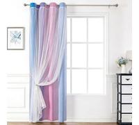 Entgoinggo Blackout Curtains For Girls Bedroom With Star Pattern And Lace Trim, Rainbow Gradient Princess Room Window Drapes For Kids, Nursery And Starry Night Theme Decor(Blue-Violet-Pink)