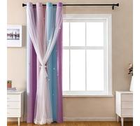 Entgoinggo Blackout Curtains For Girls Bedroom With Star Pattern And Lace Trim, Rainbow Gradient Princess Room Window Drapes For Kids, Nursery And Starry Night Theme Decor(Blue-Violet Pink)