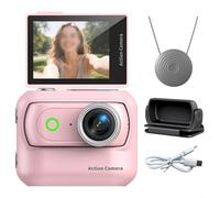Entgoinggo Compact Panoramic Action Camera with Anti-Shake Technology, WiFi Connectivity and Magnetic Mount for Outdoor Adventure, Cycling, Travel and Sports Video Recording(Pink)