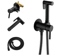 Entgoinggo Copper Bidet Sprayer, Hot & Cold Water Handheld Toilet Shower Kit, G1/2 Concealed Wall Mount Muslim Shattaf Spray Gun with Adjustable Flow & Complete Brass Fittings, Matte Black Round