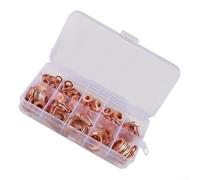 Entgoinggo Copper Washer Gasket Set Flat Ring Seal Assortment Kit with Box for Industrial Household Commercial Appliances Automotive 13 * 7 * 2 cm(50pcs)