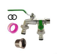 Entgoinggo Double Outlet Garden Ball Valve Water Tap Connector 1/2 Inch Inlet 3/4 Inch Outlet With Dual Hose Connection Zinc Alloy For Irrigation