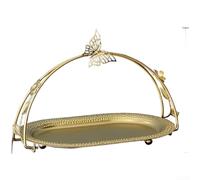 Entgoinggo European Metal Two Tier Display Stand Gold Cake Plate for Wedding Birthday Party, Elegant Iron Decorative Tray for Pastries and Sweets, 26x16.5x18cm(A)