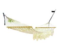Entgoinggo Hanging Bed, With Soft Cotton Rope And Hardwood Spreader Bars Double Outdoor Swing Lounger, For Garden Patio Backyard Supports Up To 400 Lbs Easy Install(tassel)