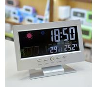 Entgoinggo Indoor Weather Station Digital Thermometer Hygrometer, With Voice Backlight Room Temperature Humidity Monitor Clock Alarm, For Home Office Desk Wall(silver)