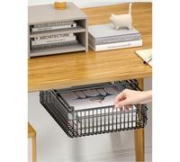 Entgoinggo Metal Under Desk Hanging Shelf Organizer Hook Mount No Drilling Space Saving Storage Rack For Office Home Black White(L White)