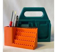 Entgoinggo Screwdriver Bit Storage Box Organizer With Handle 20 50 Holes Plastic Tool Case For 6.35mm Hex Bits Storage Orange Holder Stand(50 holes)