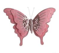 Entgoinggo Set of 3 Velvet Bow Clips Christmas Tree Decorations with Double-Layer Flocked Design in Green, Gold and Pink for Festive Holiday Ornament Displays(Powder)