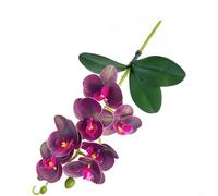Entgoinggo Single Stem 3D Printed Phalaenopsis Orchid Artificial Flower, With 7 Blooms And 3 Leaves Realistic Soft Rubber Fake Plant, For Wedding Home Decor Photography(Eyebrow Purple)