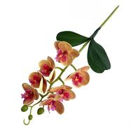 Entgoinggo Single Stem 3D Printed Phalaenopsis Orchid Artificial Flower, With 7 Blooms And 3 Leaves Realistic Soft Rubber Fake Plant, For Wedding Home Decor Photography(Orange-yellow)