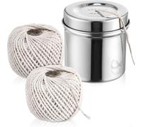 Entgoinggo Stainless Steel Twine Dispenser with 2 Rolls 65m Food Safe Cotton Cooking String for Meat Trussing, Butchers Roast Tying and Herb Bundling in Kitchen