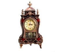 Entgoinggo Vintage Analog Display Clock, Mountable Music Playing Analog Clock Plastic Table Clock, Classic Vintage Home Decoration, for Home Office Living Room(Brown+Red)