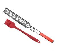 Entgoinggo Wooden Handle BBQ Grill Basket, For Sausages And Vegetables Non Carbon Steel Roaster, With Heat Resistant Grip, For Outdoor Camping Barbecue Cooking(F)