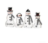 Entgoinggo Wooden Snowman Figurine Winter Desktop Ornament with Self-Standing Base, European Style Festive Decoration for Home Shelves or Office Desks, Set of 4 White Natural Wood Pieces
