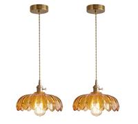 ENTHERONIC 2 Pack Modern Scalloped Glass Flower Pendant Lamp E27 Retro Indoor Ceiling Hanging Lights Adjustable Home Decorative Pendant Light for Bedroom Restaurant Hallway Kitchen Dining Room