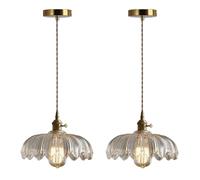 ENTHERONIC 2 Pack Modern Scalloped Glass Flower Pendant Lamp E27 Retro Indoor Ceiling Hanging Lights Adjustable Home Decorative Pendant Light for Bedroom Restaurant Hallway Kitchen Dining Room
