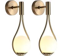 ENTHERONIC Gold Wall Lights Mid Century Drop Design Wall Mounted Light With Globe Glass Lampshade Brushed Brass Finish Indoor Wall Light For Bedroom Hallway Hotel Living Room