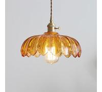 ENTHERONIC Modern Scalloped Glass Flower Pendant Lamp E27 Retro Indoor Ceiling Hanging Lights Adjustable Home Decorative Pendant Light for Bedroom Restaurant Hallway Kitchen Dining Room