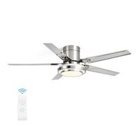 ENTHERONIC Stainless Steel Ceiling Fan With Light Modern Flush Mount Indoor Ceiling Fans With Remote Reversible 6 Speed Ceiling Fan 5-Blade 3 Color Dimmable Ceiling Lighting Fixture