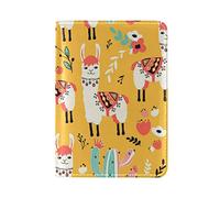 Enthic Tribal White Llama Alpaca Cacti Cactus On Orange Genuine Leather Travel Passport Covers, Microfiber Leather Travel Wallet Holder Case Protector for Women and Men