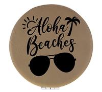 Enthoozies Aloha Beaches Light Brown Laser Engraved Leatherette Compact Mirror - Stylish and Practical Portable Makeup Mirror - 2.5 Inch Diameter
