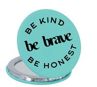 Enthoozies Be Kind Be Brave Be Honest Teal Laser Engraved Leatherette Compact Mirror - Stylish and Practical Portable Makeup Mirror - 2.5 Inch Diameter