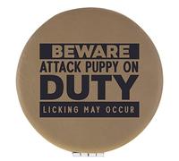 Enthoozies Beware Attack Puppy on Duty Licking May Occur Light Brown Laser Engraved Leatherette Compact Mirror - Stylish and Practical Portable Makeup Mirror - 2.5 Inch Diameter