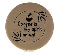 Enthoozies Coffee is My Spirit Animal Light Brown Laser Engraved Leatherette Compact Mirror - Stylish and Practical Portable Makeup Mirror - 2.5 Inch Diameter