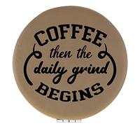 Enthoozies Coffee Then The Daily Grind Begins Light Brown Laser Engraved Leatherette Compact Mirror - Stylish and Practical Portable Makeup Mirror - 2.5 Inch Diameter