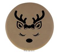 Enthoozies Cute Female Reindeer Face Christmas Light Brown Laser Engraved Leatherette Compact Mirror - Stylish and Practical Portable Makeup Mirror - 2.5 Inch Diameter