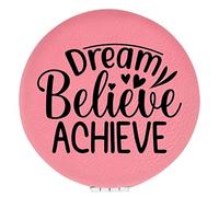 Enthoozies Dream Believe Achieve Pink Laser Engraved Leatherette Compact Mirror - Stylish and Practical Portable Makeup Mirror - 2.5 Inch Diameter