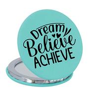 Enthoozies Dream Believe Achieve Teal Laser Engraved Leatherette Compact Mirror - Stylish and Practical Portable Makeup Mirror - 2.5 Inch Diameter
