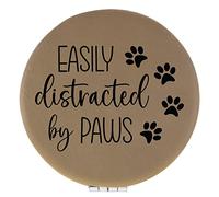 Enthoozies Easily Distracted by Paws Light Brown Laser Engraved Leatherette Compact Mirror - Stylish and Practical Portable Makeup Mirror - 2.5 Inch Diameter
