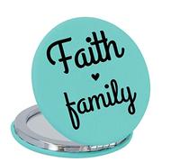 Enthoozies Faith Family Religious Teal Laser Engraved Leatherette Compact Mirror - Stylish and Practical Portable Makeup Mirror - 2.5 Inch Diameter