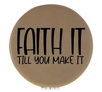 Enthoozies Faith It Till You Make It Religious Light Brown Laser Engraved Leatherette Compact Mirror - Stylish and Practical Portable Makeup Mirror - 2.5 Inch Diameter