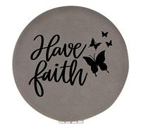 Enthoozies Have Faith Religious Gray Laser Engraved Leatherette Compact Mirror - Stylish and Practical Portable Makeup Mirror - 2.5 Inch Diameter
