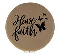 Enthoozies Have Faith Religious Light Brown Laser Engraved Leatherette Compact Mirror - Stylish and Practical Portable Makeup Mirror - 2.5 Inch Diameter