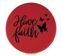 Enthoozies Have Faith Religious Red Laser Engraved Leatherette Compact Mirror - Stylish and Practical Portable Makeup Mirror - 2.5 Inch Diameter